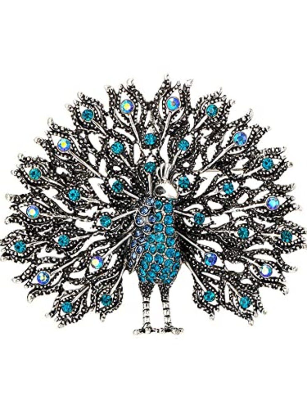 Vintage Peacock Tails Brooch Pin for Women Girls Fashion Rhinestone Shiny‎ Blue